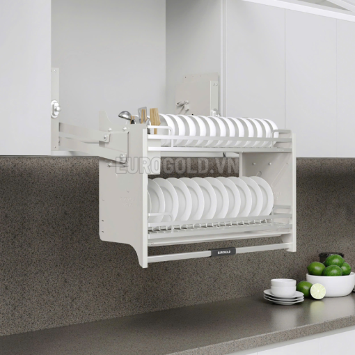 Giá bát đĩa nâng hạ inox 304 khung màu trắng Eurogold EVI190W