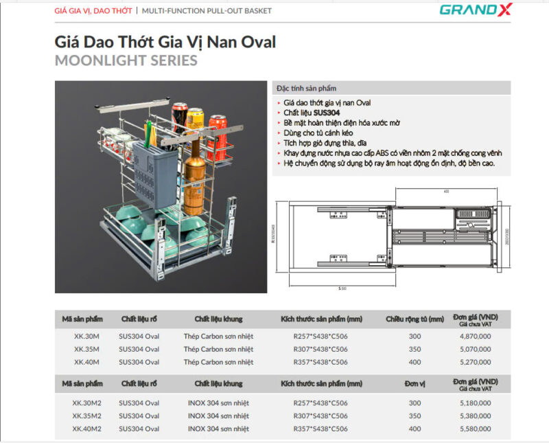 THÔNG TIN KỸ THUẬT CỦA GIÁ DAO THỚT GIA VỊ NAN OVAL GRANDX XK.35M 35CM