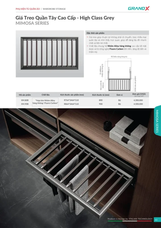 GIÁ TREO QUẦN TÂY CAO CẤP GRANDX – HIGH CLASS GREY XM.90B