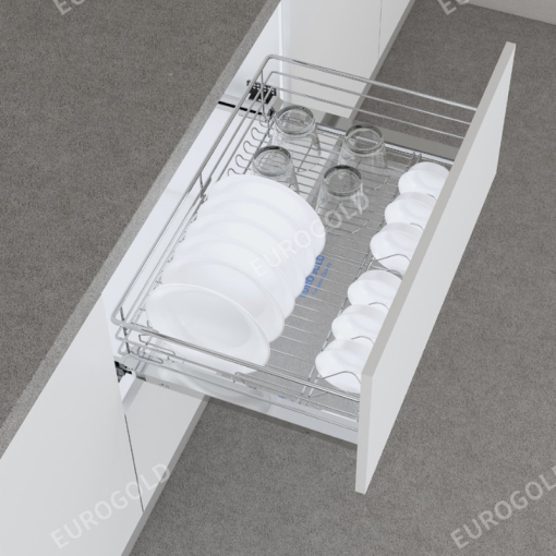 GIÁ BÁT ĐĨA INOX NAN ÂM TỦ GẮN CÁNH VÀ RAY GIẢM CHẤN EUROGOLD EG30460