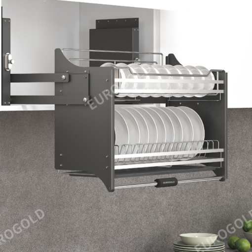 GIÁ BÁT ĐĨA NÂNG HẠ INOX 304 NAN DẸT KHUNG MÀU GHI EUROGOLD EUI304190