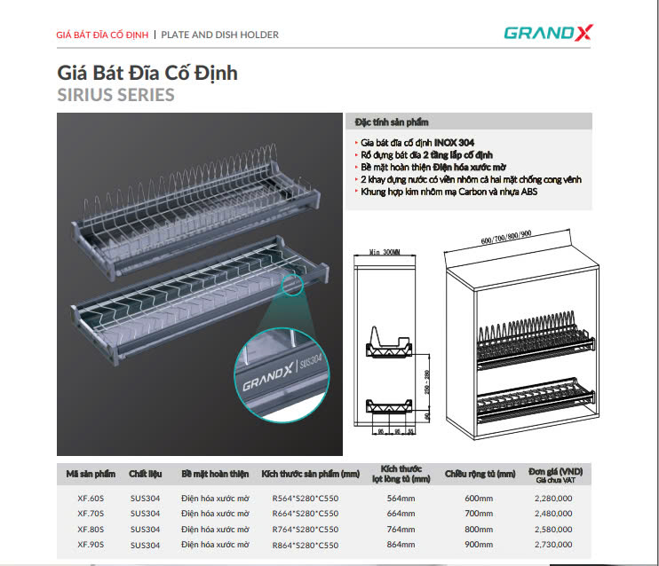 THÔNG SỐ KỸ THUẬT GIÁ BÁT ĐĨA CỐ ĐỊNH GRANDX XF.90S 90CM
