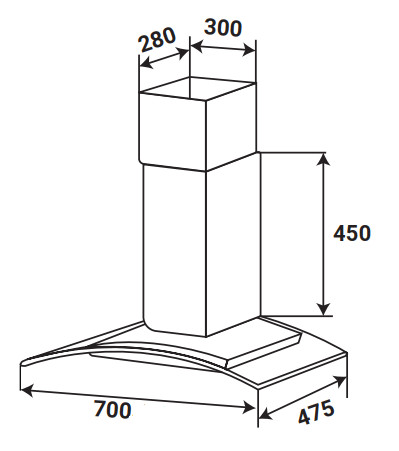 KÍCH THƯỚC MÁY HÚT MÙI KÍNH CONG KAFF KF-GB705