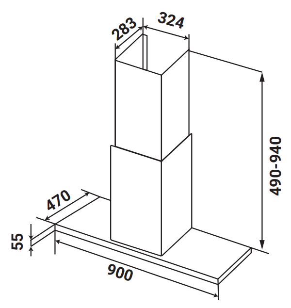 KÍCH THƯỚC MÁY HÚT MÙI ÁP TƯỜNG KAFF KF-90RH