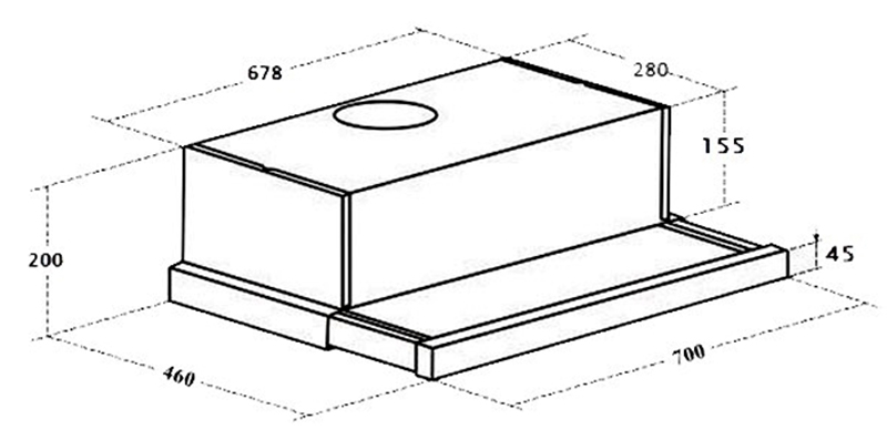 KÍCH THƯỚC MÁY HÚT MÙI ÂM TỦ KAFF KF-TL70SB NEW