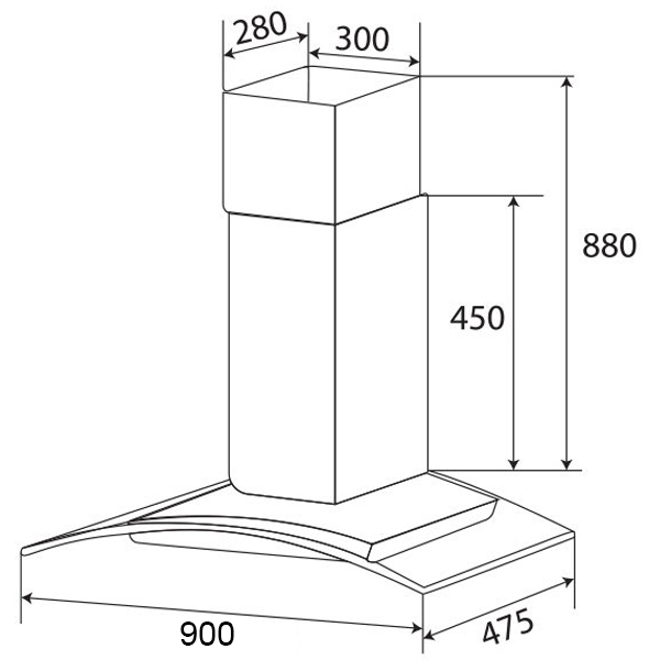 KÍCH THƯỚC MÁY HÚT MÙI KÍNH CONG KAFF KF-GB029