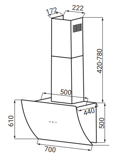 KÍCH THƯỚC MÁY HÚT MÙI KAFF KF-70LH