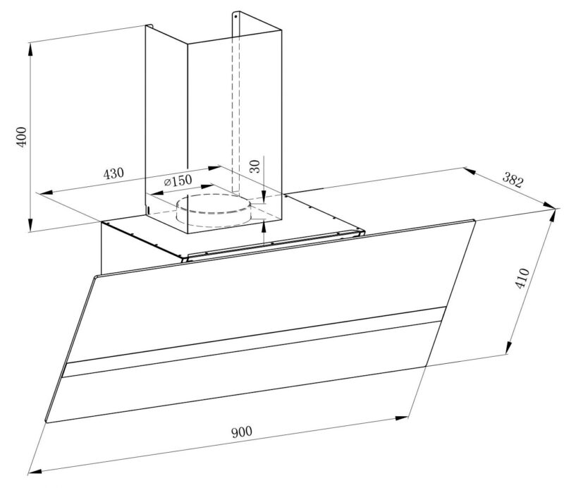 KÍCH THƯỚC MÁY HÚT MÙI PHẲNG KAFF KF-LUX-AT90FH-WH