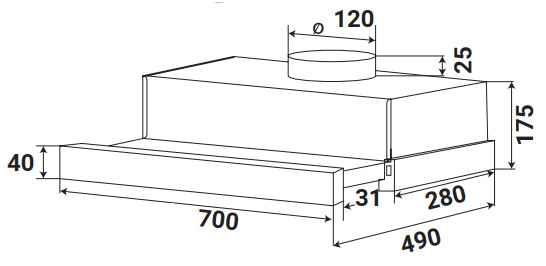 KÍCH THƯỚC MÁY HÚT MÙI ÂM TỦ KAFF KF-TL70H