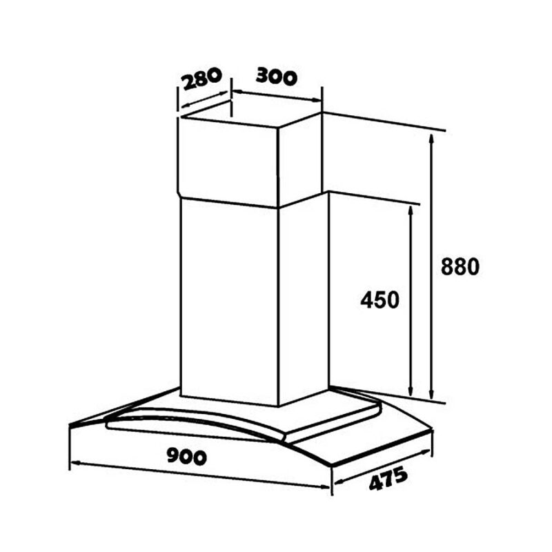 KÍCH THƯỚC MÁY HÚT MÙI KÍNH CONG KAFF KF-GB 901