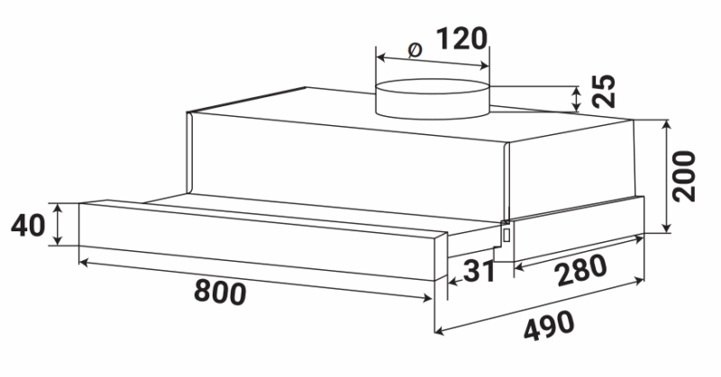 KÍCH THƯỚC MÁY HÚT MÙI ÂM TỦ CẢM ỨNG KAFF KF-TL800