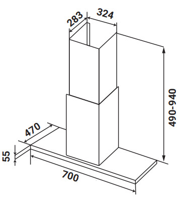 KÍCH THƯỚC MÁY HÚT MÙI ÁP TƯỜNG KAFF KF-FL70RH