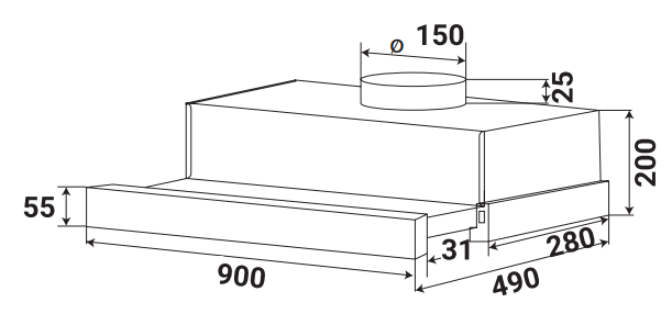 KÍCH THƯỚC MÁY HÚT MÙI KAFF KF-TL900ST