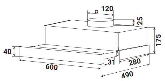 KÍCH THƯỚC MÁY HÚT MÙI ÂM TỦ KAFF KF-TL60H