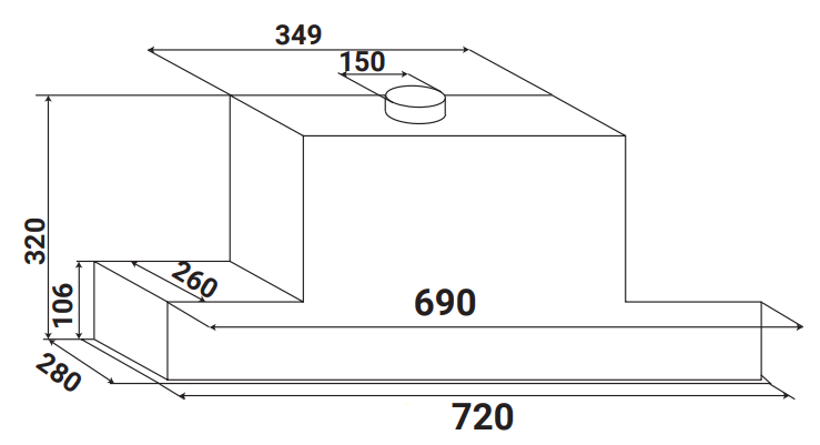KÍCH THƯỚC MÁY HÚT MÙI ÂM TỦ TOÀN PHẦN KAFF KF-BI70PR
