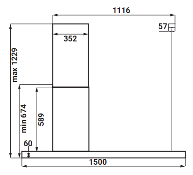 KÍCH THƯỚC MÁY HÚT MÙI ĐỘC LẬP KAFF KF-IS1500B LUX