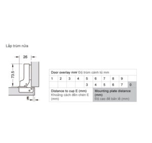 Bản lề Hafele METALLA SM 110 độ, giảm chấn, Inox 304, trọn bộ DIY - 483 01 721 dimd 1 457x431 crop center