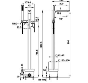 Bộ trộn bồn tắm Hafele đặt sàn REGAL - 495 61 128 dimd 457x431 crop center