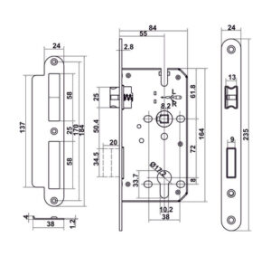 Bộ khóa tay nắm gạt DIY Hafele, Set A - 499 63 601 02 03 04 05 06 07 dimd2 457x431 crop center