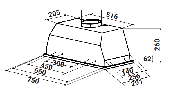 KÍCH THƯỚC MÁY HÚT MÙI ÂM TRẦN KAFF KF-BI70H