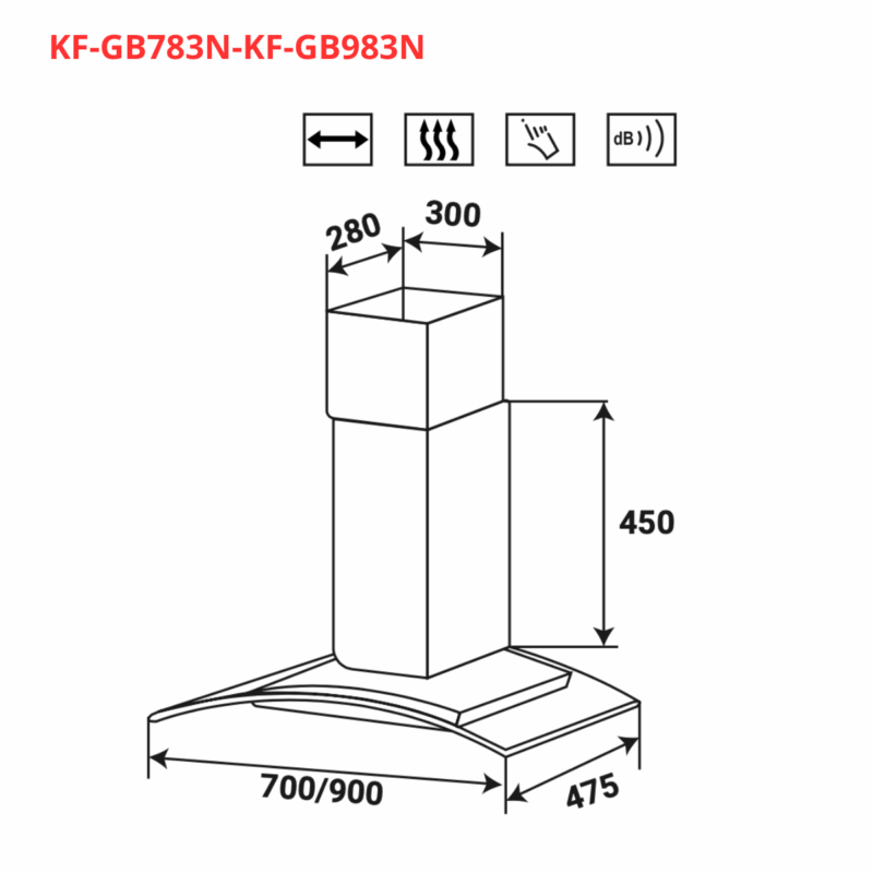 KÍCH THƯỚC MÁY HÚT MÙI KÍNH CONG KAFF KF-GB983N