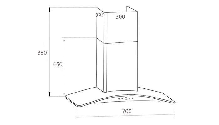KÍCH THƯỚC MÁY HÚT MÙI KÍNH CONG KAFF KF-GB706