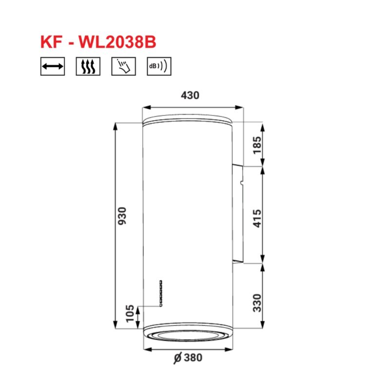 KÍCH THƯỚC MÁY HÚT MÙI ÁP TƯỜNG TRỤ TRÒN KAFF KF-WL2038B