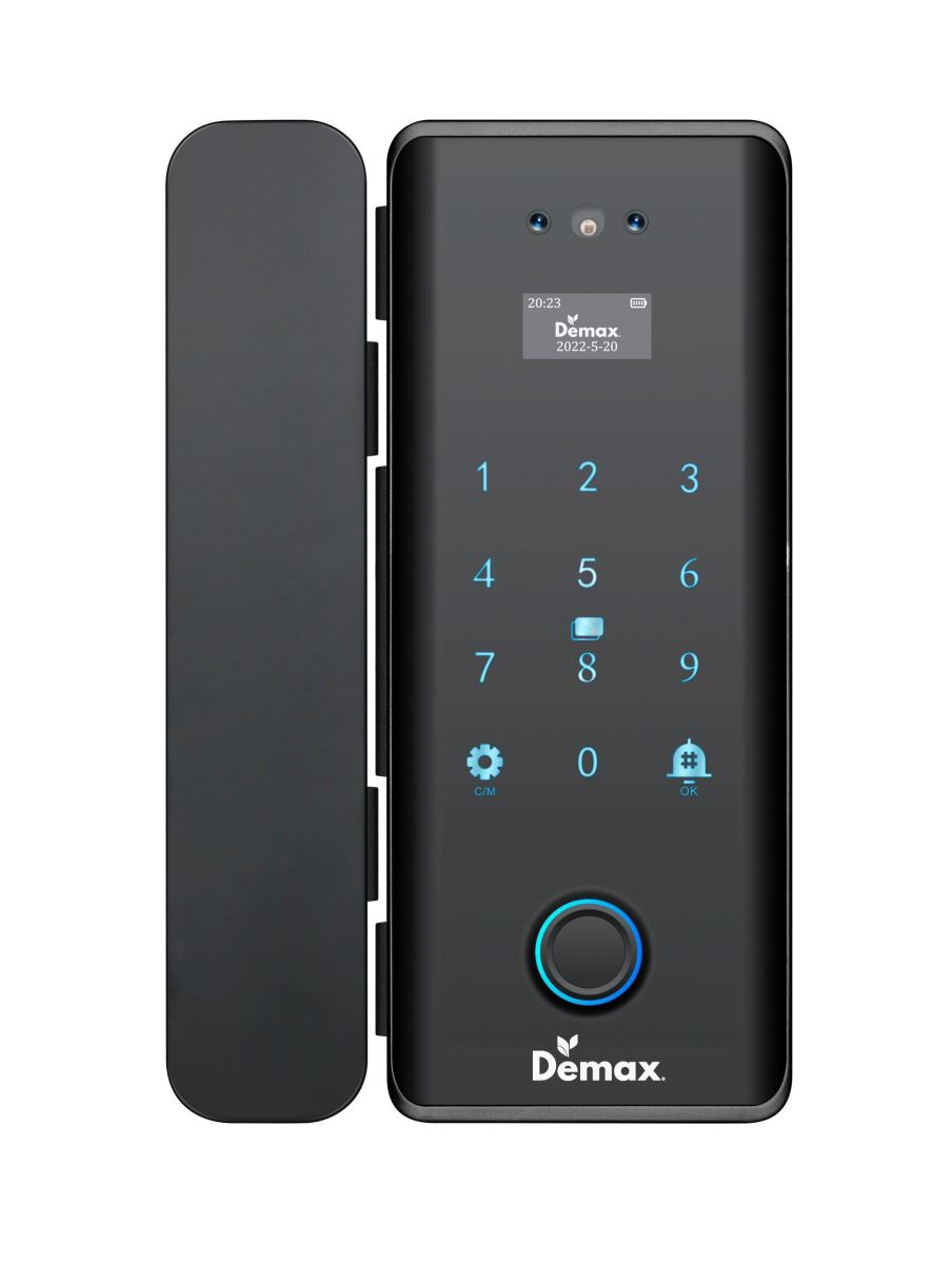 Khóa vân tay cửa kính Demax SL900G Black Nano App Wifi, Face ID 3D,Remote của Đức