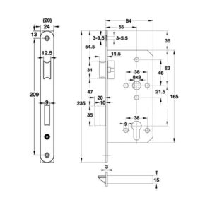 Thân khóa lưỡi gà và chốt chết Hafele E55/72A - 911 25 100 dimd 457x431 crop center