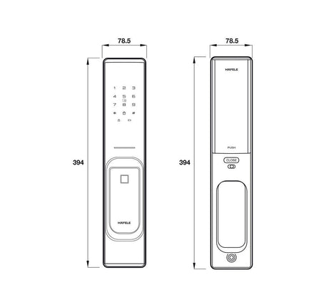 KÍCH THƯỚC KHÓA ĐIỆN TỬ HAFELE PP8100 (KHÔNG BAO GỒM PIN)