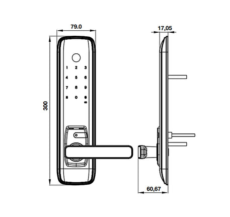 KÍCH THƯỚC KHÓA ĐIỆN TỬ HAFELE EL7800 PLUS (KHÔNG BAO GỒM PIN)