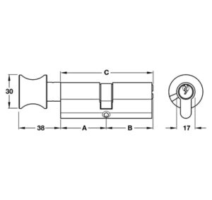 Ruột khóa Hafele 1 đầu chìa, 1 đầu vặn 65mm - 916 96 666 dimd 457x431 crop center
