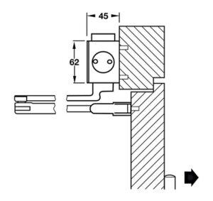Thiết bị đóng cửa tự động Hafele DCL55 - DCL55 không có chức năng giữ cửa - 931 84 769 dimd2 457x431 crop center