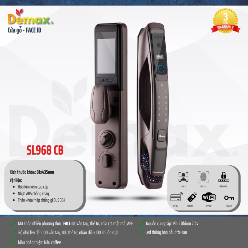 KHÓA CỬA VÂN TAY FACE ID APP WIFI DEMAX SL968 CB
