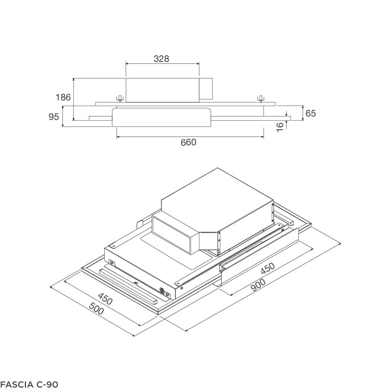 KÍCH THƯỚC CỦA MÁY HÚT KHÓI KẾT HỢP KHỬ MÙI MALLOCA FASCIA C-90