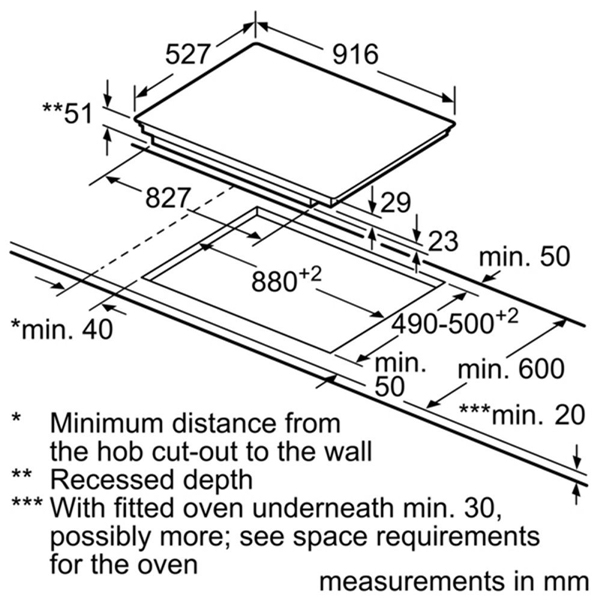 KÍCH THƯỚC BẾP TỪ ĐA ĐIỂM BOSCH PXX975KW1E SERI 8