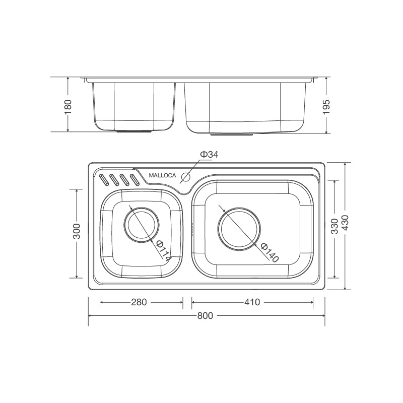 KÍCH THƯỚC CHẬU RỬA CHÉN MALLOCA MS 1003 NEW