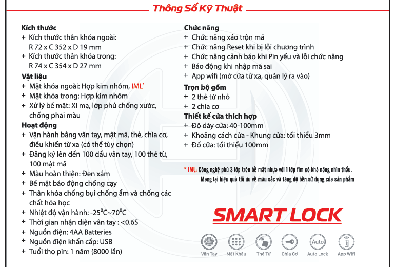 THÔNG SỐ KỸ THUẬT KHÓA VÂN TAY APP WIFI BOSCH ID30 DE MÀU ĐEN