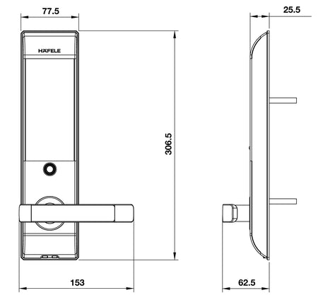 KÍCH THƯỚC KHÓA ĐIỆN TỬ HAFELE EL7500-TC (KHÔNG BAO GỒM PIN)