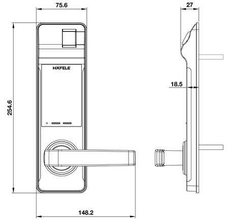 KÍCH THƯỚC KHÓA ĐIỆN TỬ HAFELE EL7700-TCS (KHÔNG BAO GỒM PIN)