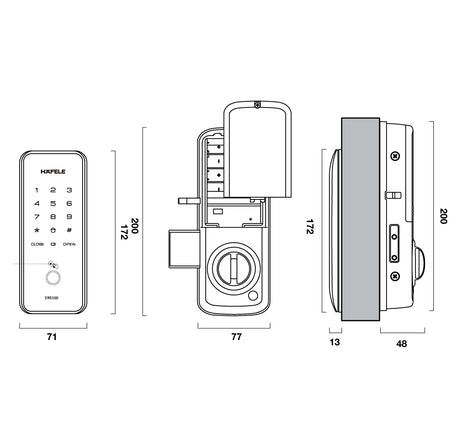 KÍCH THƯỚC HÓA ĐIỆN TỬ HAFELE ER5100 (KHÔNG BAO GỒM PIN)