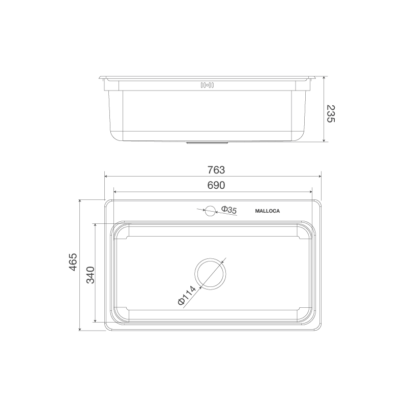 KÍCH THƯỚC CHẬU RỬA CHÉN MALLOCA MS 1022D