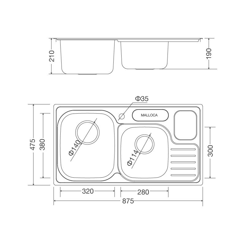 KÍCH THƯỚC CHẬU RỬA CHÉN MALLOCA MS 1024 