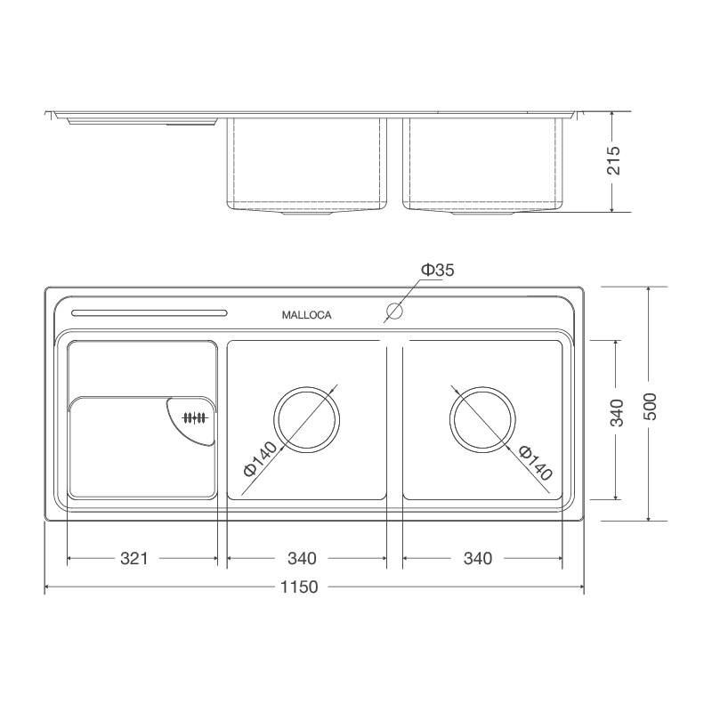 KÍCH THƯỚC CHẬU RỬA CHÉN MALLOCA MS 8816 N 