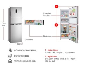 TỦ LẠNH ELECTROLUX 3 CÁNH 337 LÍT EME3700H-A INVERTER MÀU BẠC - 10038891 tu lanh electrolux inverter 340l eme3700h a