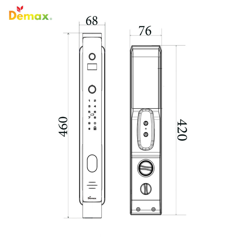 KÍCH THƯỚC KHÓA CỬA NHẬN DIỆN THÔNG MINH APP WIFI DEMAX SL868 GS