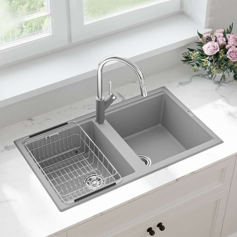 CHẬU RỬA BÁT KONOX GRANITE SINK PHOENIX SMART 860 WHITE SILVER