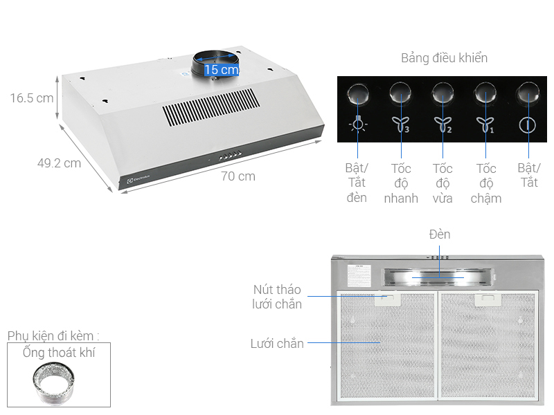 MÁY HÚT MÙI ELECTROLUX ERF715SBA DẠNG CỔ ĐIỂN 70CM