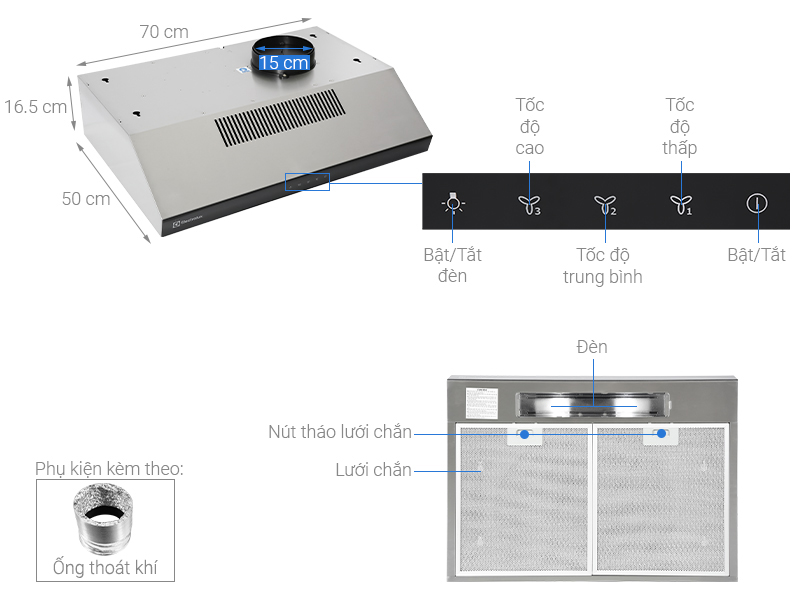 MÁY HÚT MÙI ELECTROLUX ERF726SBA DẠNG CỔ ĐIỂN 70CM