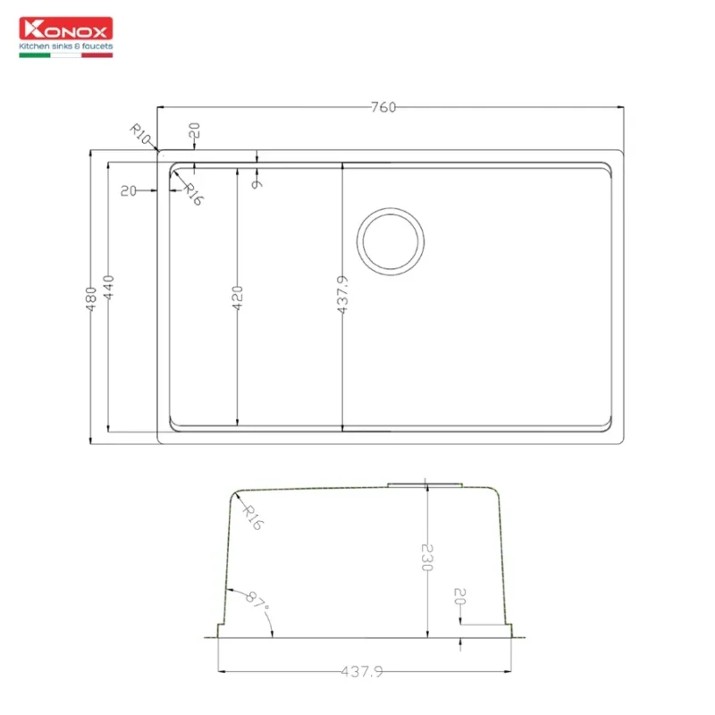 CHẬU RỬA BÁT CHỐNG XƯỚC KONOX PHONG CÁCH NHẬT TARI 7648SR
